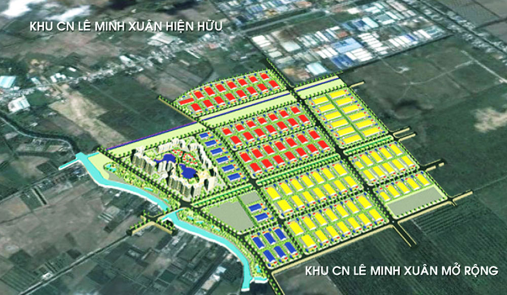 Khu công nghiệp Lê Minh Xuân hiện hữu và mở rộng nhìn từ sơ đồ