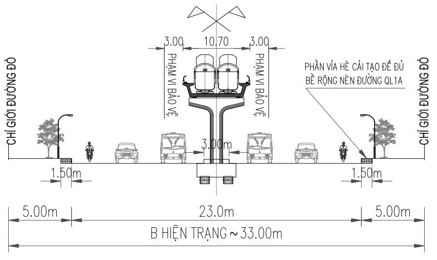 Mặt cắt điển hình Tuyến metro Bến Thành - Suối Tiên đến Trảng Bom
